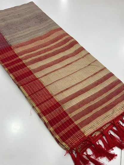 Beige Pure Handloom Katan Saree