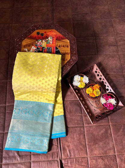 Yellow Kanjivaram Zari Weaving Silk Saree