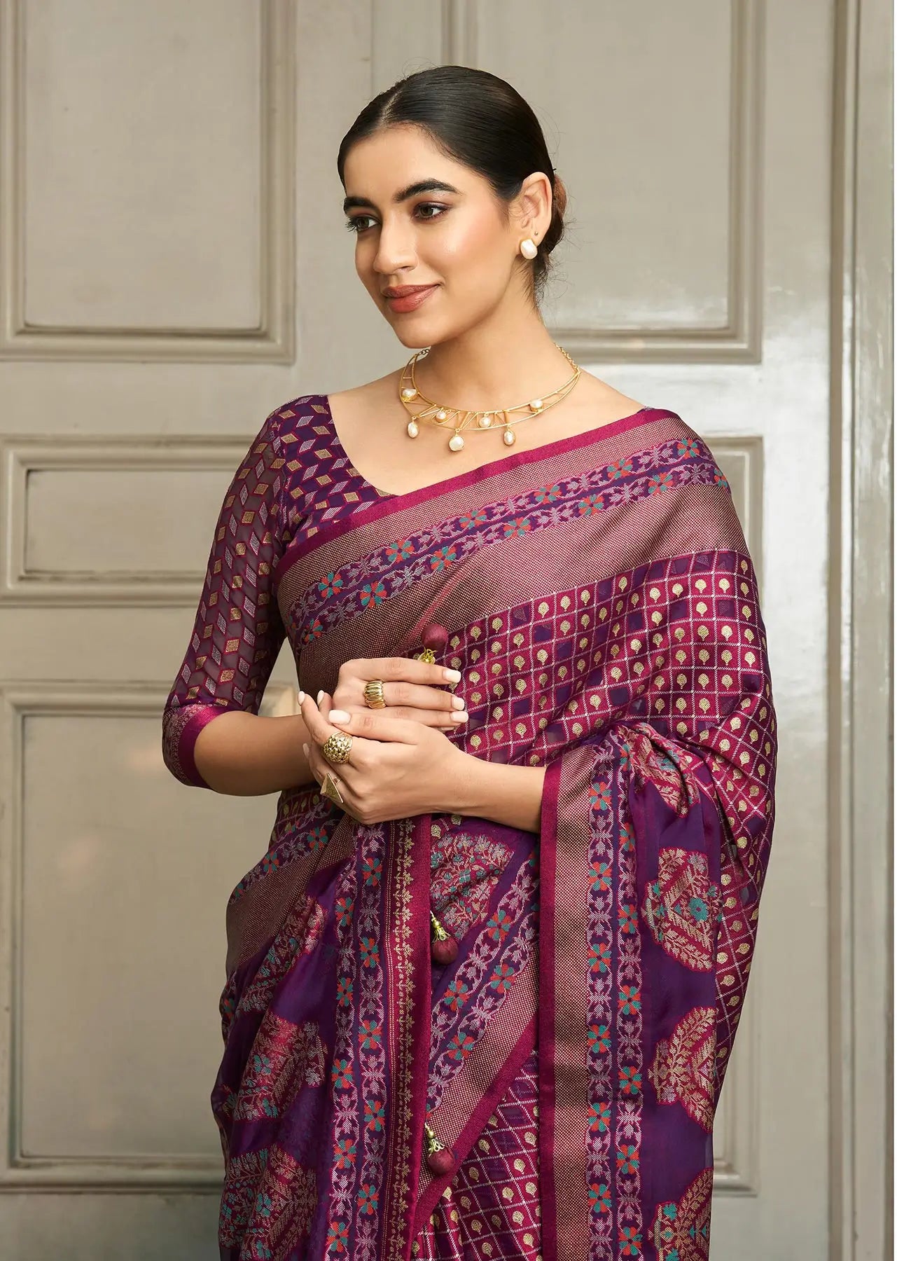 Maroon Burnout Georgette Saree with Traditional Design